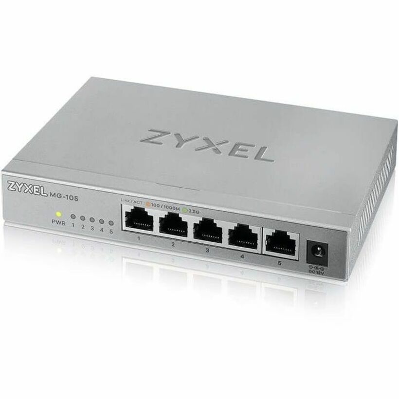 Zyxel 5-Port 2.5Gb MultiGig Ethernet Unmanaged Switch | 5 x 100/1G/2.5G Ports | Plug & Play | Metal Housing | Desktop or Wall-Mount | Ethernet Splitter | Lifetime Warranty | MG-105