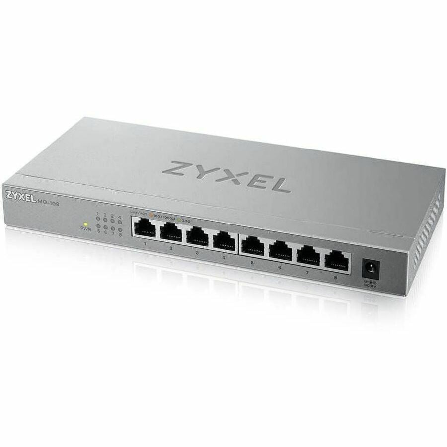 Zyxel 8-Port 2.5GbB MultiGig Ethernet Unmanaged Switch | 8 x 100/1G/2.5G Mbps Ports | Plug & Play | Metal Housing | Desktop or Wall-Mount | Ethernet Splitter | Lifetime Warranty | MG-108