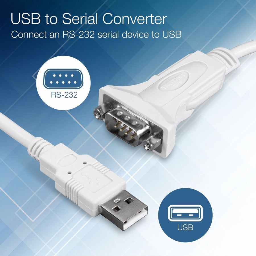 TRENDnet USB to Serial 9-Pin Converter Cable, TU-S9, USB to RS232 Serial Adapter, Supports Windows & Mac, USB 1.1, USB 2.0, USB 3.0, 64cm (25 in.) Cable Length, Plug & Play, White