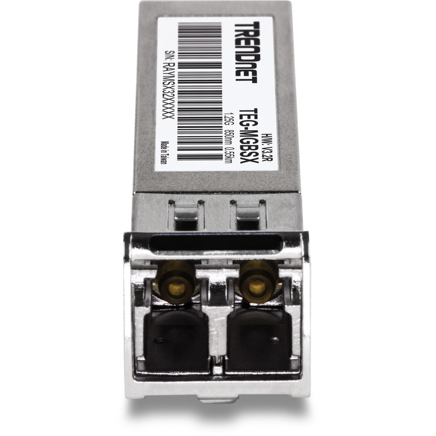 TRENDnet SFP Multi-Mode LC Module, Up To 550m (1800 Ft), Mini-GBIC, Hot Pluggable, IEEE 802.3z Gigabit Ethernet, Supports Up To 1.25 Gbps, Lifetime Protection, Silver, TEG-MGBSX