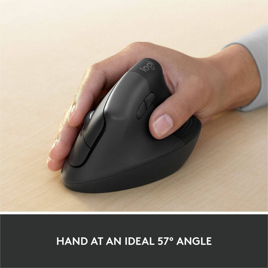 Logitech Lift for Business, Vertical Ergonomic Mouse, Wireless, Bluetooth, Logi Bolt USB, Quiet clicks, Graphite