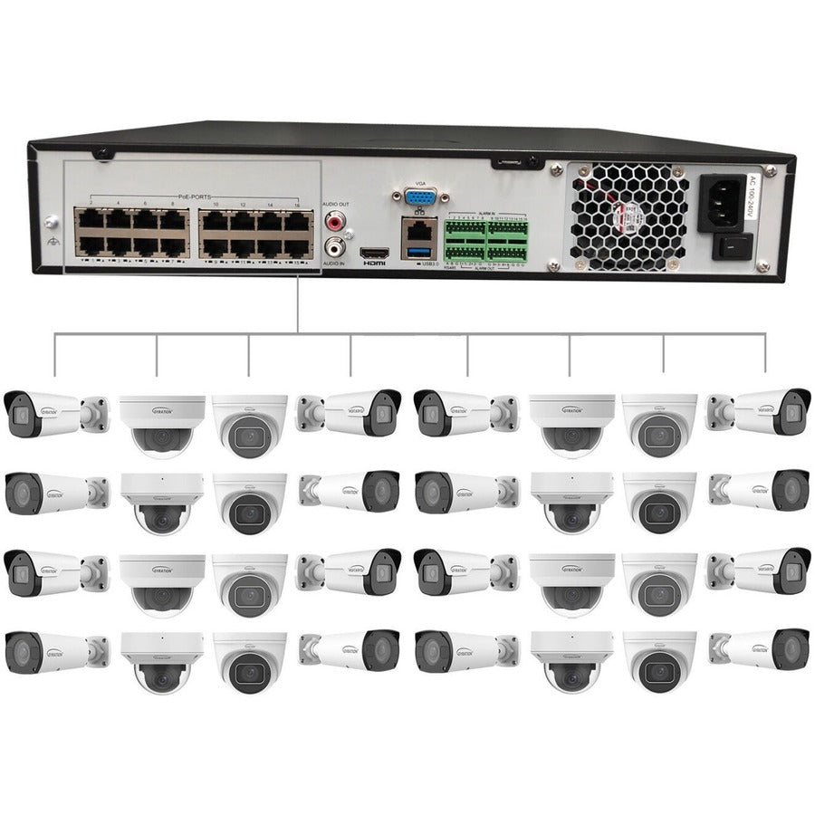Gyration 32-Channel Network Video Recorder With PoE, TAA-Compliant - 16 TB HDD