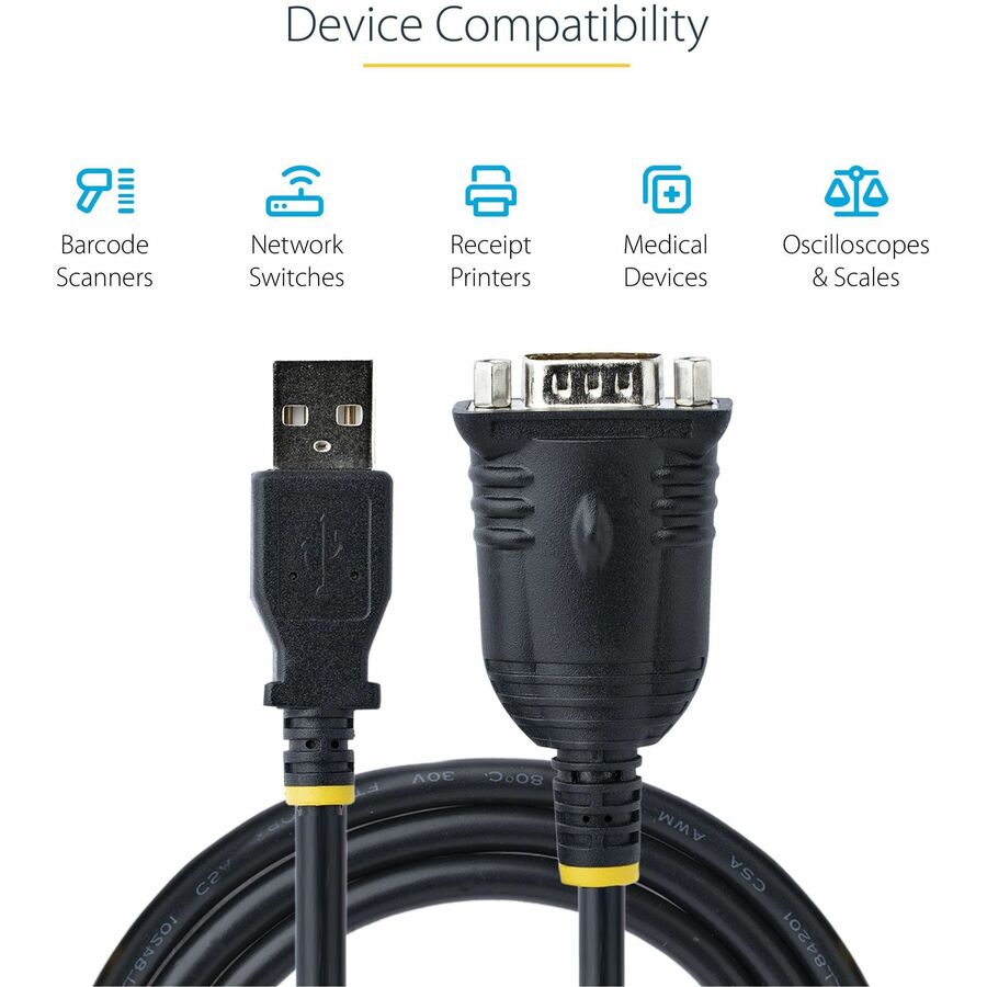 StarTech.com 3ft (1m) USB to Serial Cable, DB9 Male RS232 to USB Converter, USB to Serial Adapter, COM Port Adapter with Prolific IC