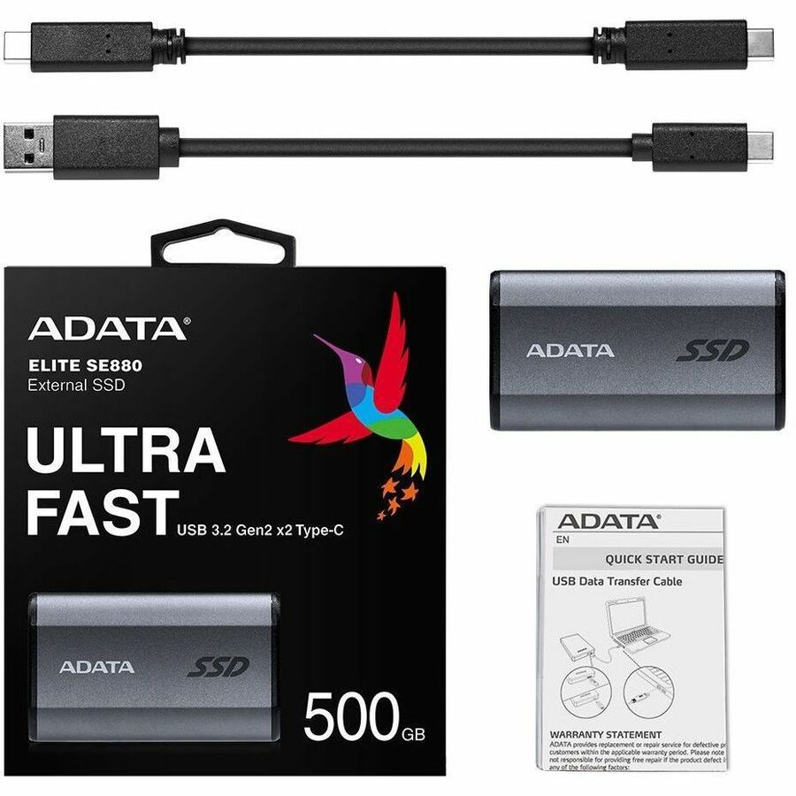 Adata SE800 AELI-SE880-500GCGY 500 GB Portable Rugged Solid State Drive - External - Titanium Gray