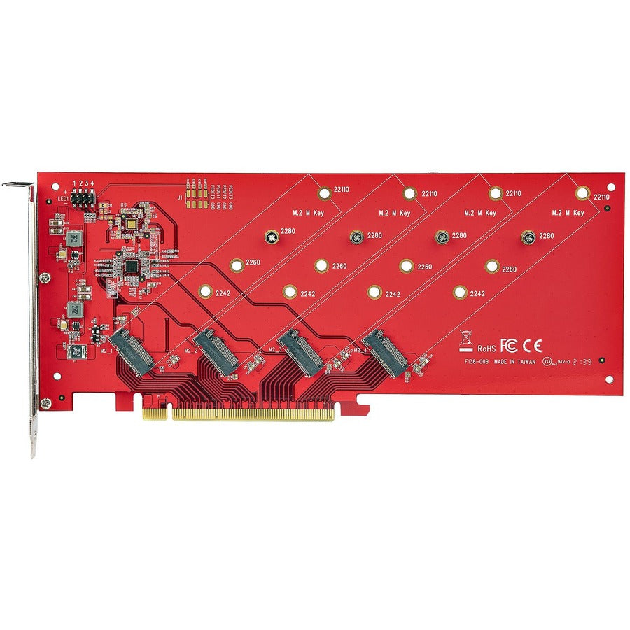 StarTech.com Quad M.2 PCIe Adapter Card, x16 Quad NVMe or AHCI M.2 SSD to PCI Express 4.0, Up to 7.8GBps/Drive, For 2242/2260/2280/22110mm PCIe M-Key M2 SSDs, Bifurcation Required - PC/Linux Compatible