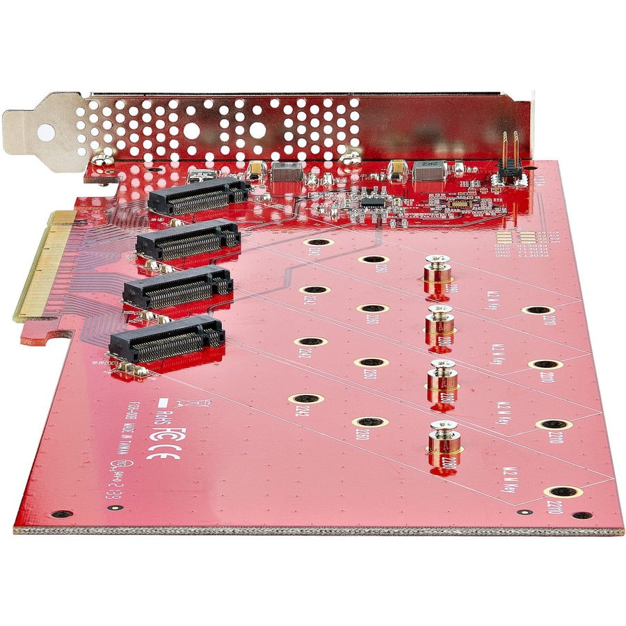 StarTech.com Quad M.2 PCIe Adapter Card, x16 Quad NVMe or AHCI M.2 SSD to PCI Express 4.0, Up to 7.8GBps/Drive, For 2242/2260/2280/22110mm PCIe M-Key M2 SSDs, Bifurcation Required - PC/Linux Compatible