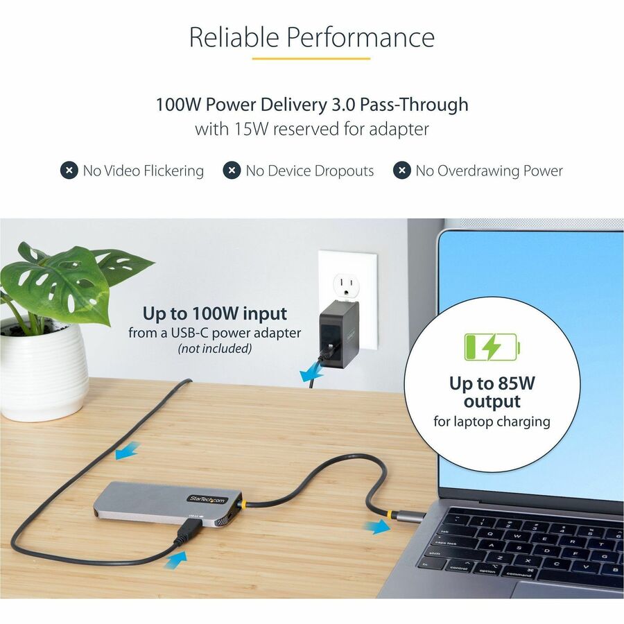 StarTech.com USB C Multiport Adapter, 4K 60Hz HDMI HDR10 Video, 3 Port 5Gbps USB 3.2 Hub, 100W PD PassThrough, GbE, Mini Travel Dock