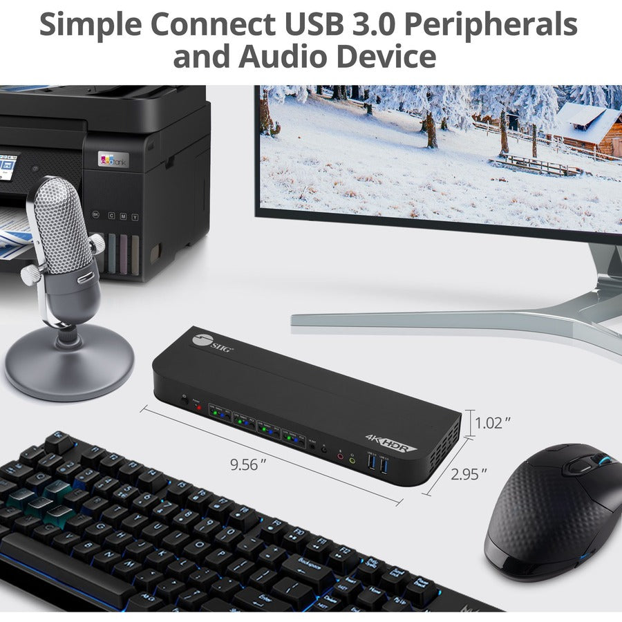 SIIG 4x1 DisplayPort 4K KVM USB 3.0 Switch with Remote Control