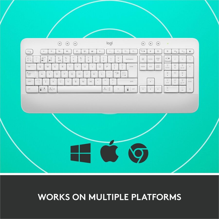 Logitech Signature K650 Comfort Full-Size Wireless Keyboard with Wrist Rest, BLE Bluetooth or Logi Bolt, Off-white