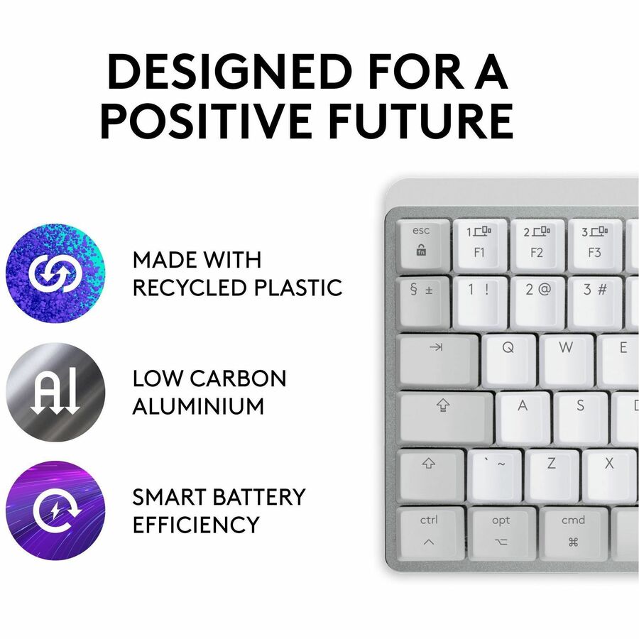 Logitech MX Mechanical Mini for Mac Wireless Illuminated Keyboard, Low-Profile Switches, Tactile Quiet Keys, Pale Gray