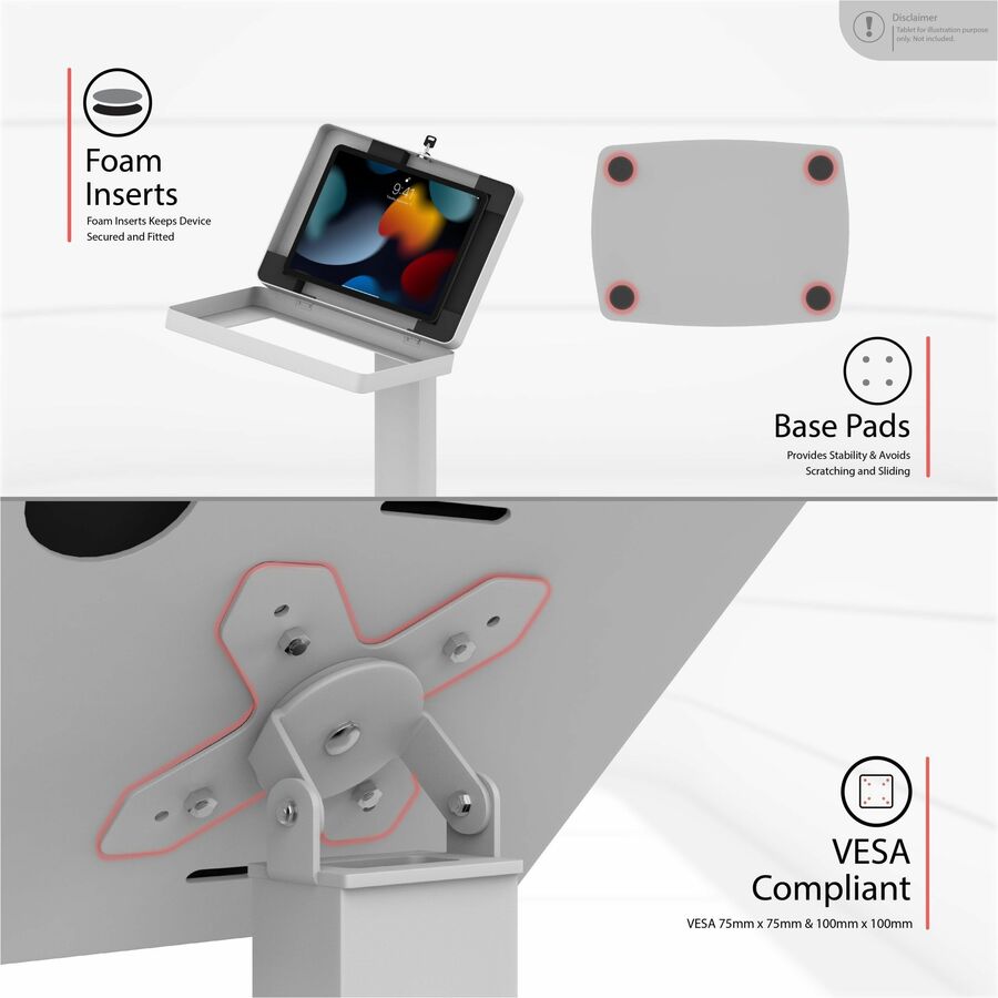 CTA Digital Premium Thin Profile Floor stand w/ Small Universal Security Enclosure (White)