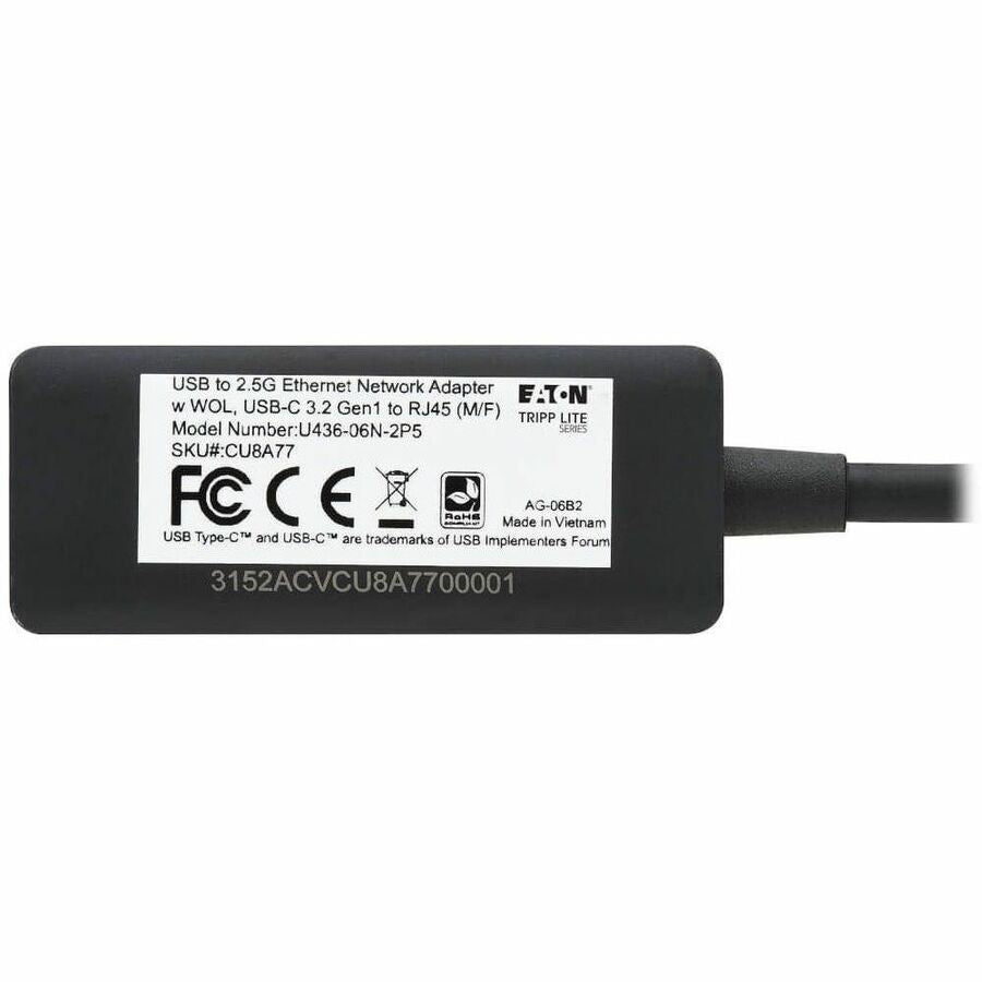 Eaton Tripp Lite Series USB-C to RJ45 Gigabit Ethernet Network Adapter (M/F) - USB 3.2 Gen 1, 2.5 Gbps Ethernet