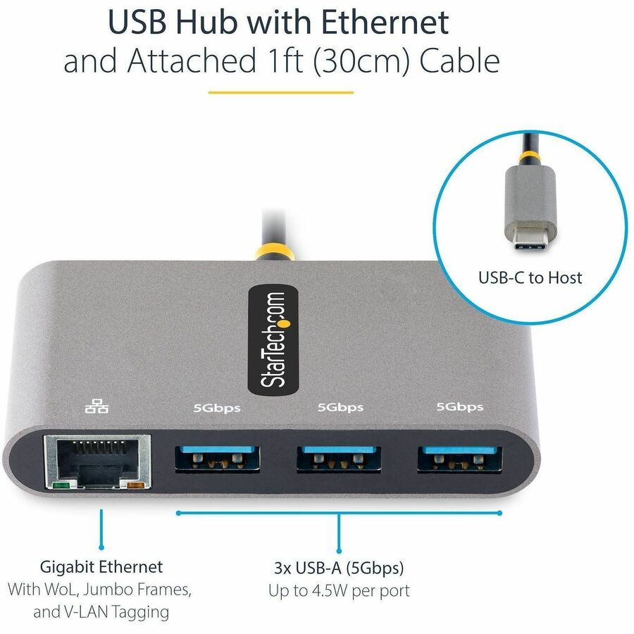 3 PORT USB C HUB WITH ETHERNET