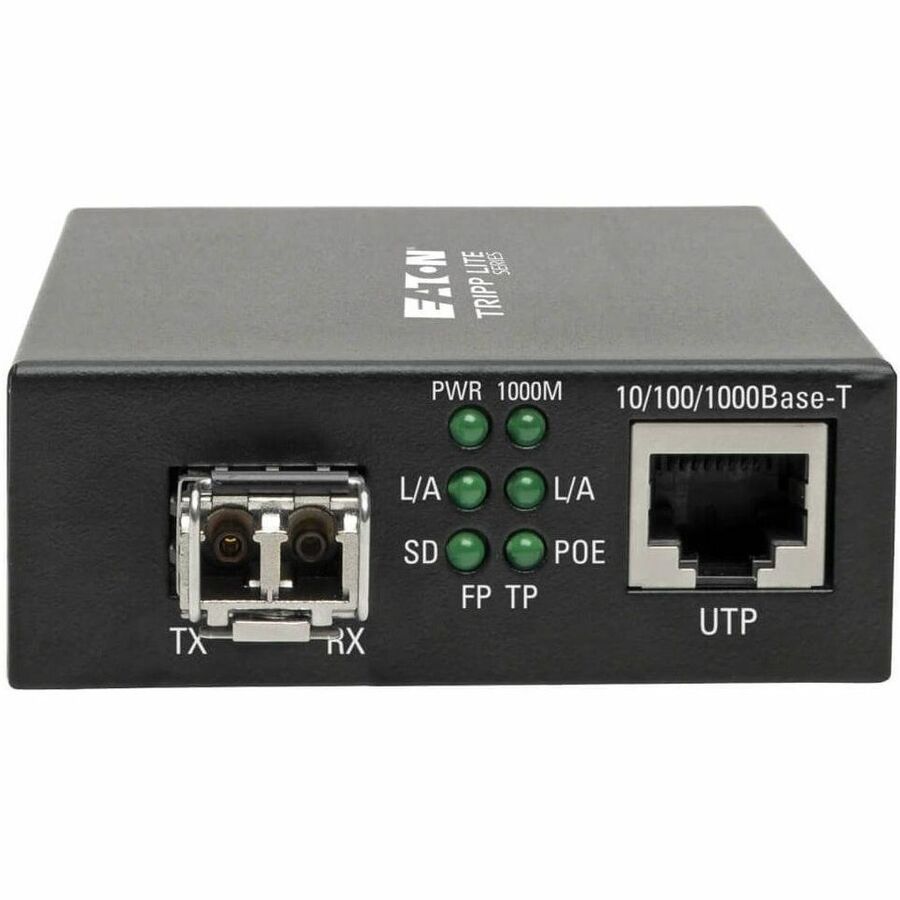 Eaton Tripp Lite Series Gigabit Multimode Fiber to Ethernet Media Converter, PoE+ - International Power Cables, 10/100/1000 LC, 850 nm, 550 m (1,804 ft.)