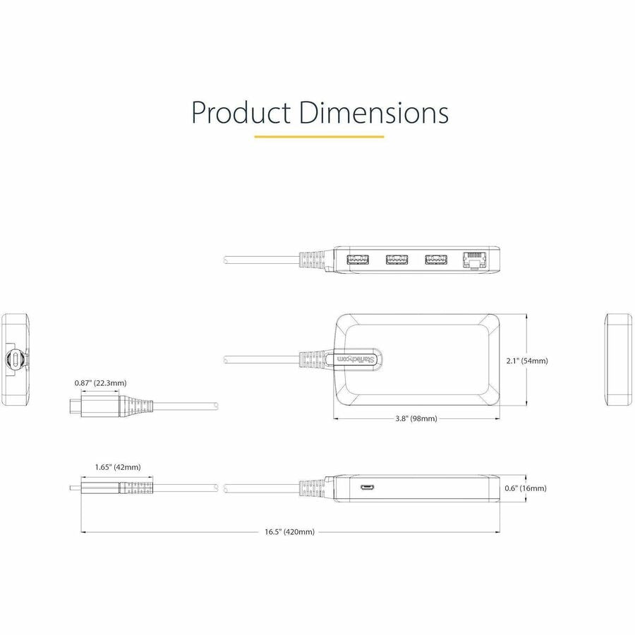3-PORT USB-C HUB WITH ETHERNET