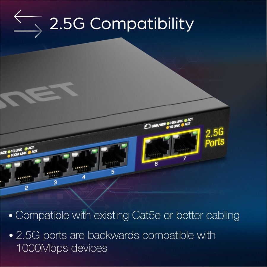 TRENDnet 7-Port Multi-Gig Switch, 5 x 1G RJ-45 Base-T Ports, 2 x 2.5G RJ-45 Ports, 20Gbps Switching Capacity, Wall Mountable, Plug & Play, Network Ethernet Switch, Lifetime Protection, Black,TEG-S327