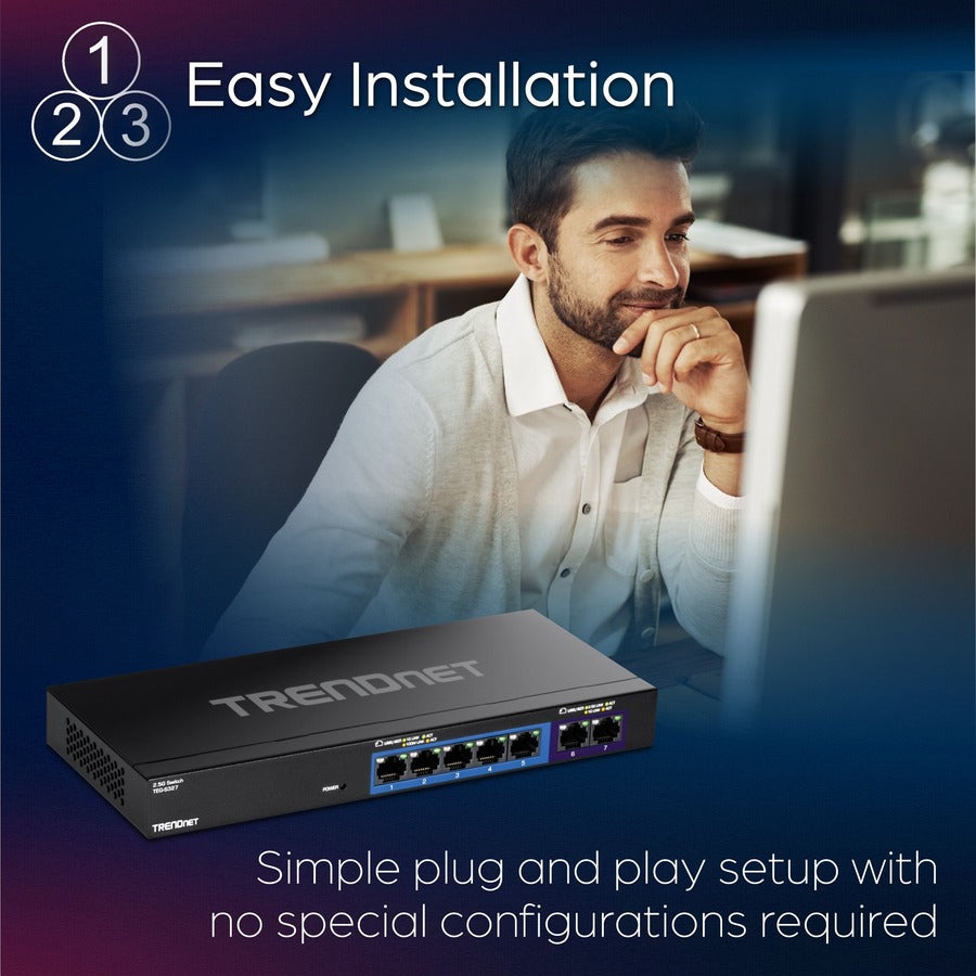 TRENDnet 7-Port Multi-Gig Switch, 5 x 1G RJ-45 Base-T Ports, 2 x 2.5G RJ-45 Ports, 20Gbps Switching Capacity, Wall Mountable, Plug & Play, Network Ethernet Switch, Lifetime Protection, Black,TEG-S327