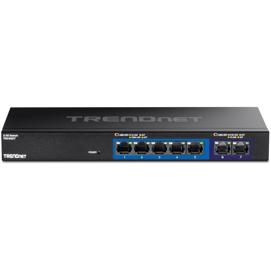 TRENDnet 7-Port Multi-Gig Switch, 5 x 1G RJ-45 Base-T Ports, 2 x 2.5G RJ-45 Ports, 20Gbps Switching Capacity, Wall Mountable, Plug & Play, Network Ethernet Switch, Lifetime Protection, Black,TEG-S327