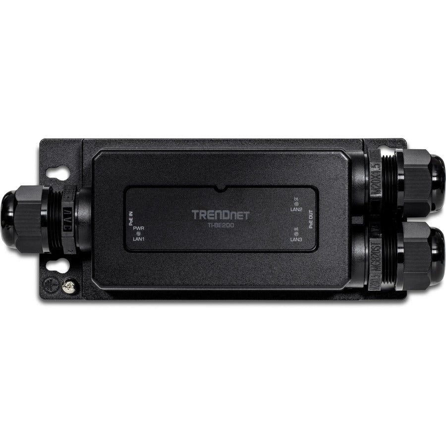TRENDnet 2-Port Industrial Outdoor Gigabit PoE++ Extender, Hardened IP67 Extreme Temperature Rated Housing, Extends PoE++ Connection up to 200m (656 ft.) for up to 2 Devices, Black, TI-BE200