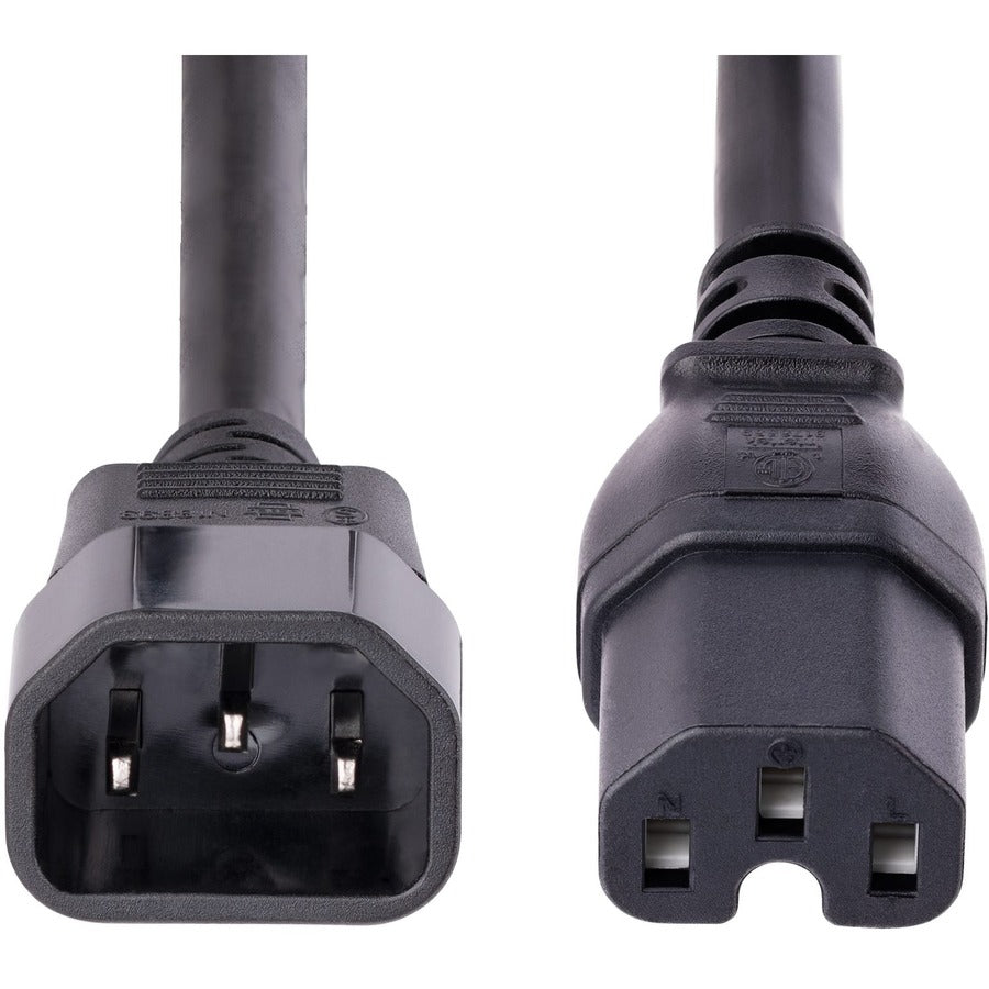 StarTech.com 10ft (3m) Heavy Duty Extension Cord, IEC C14 to IEC C15 Black Extension Cord, 15A 125V, 14AWG, Heavy Gauge Power Cable