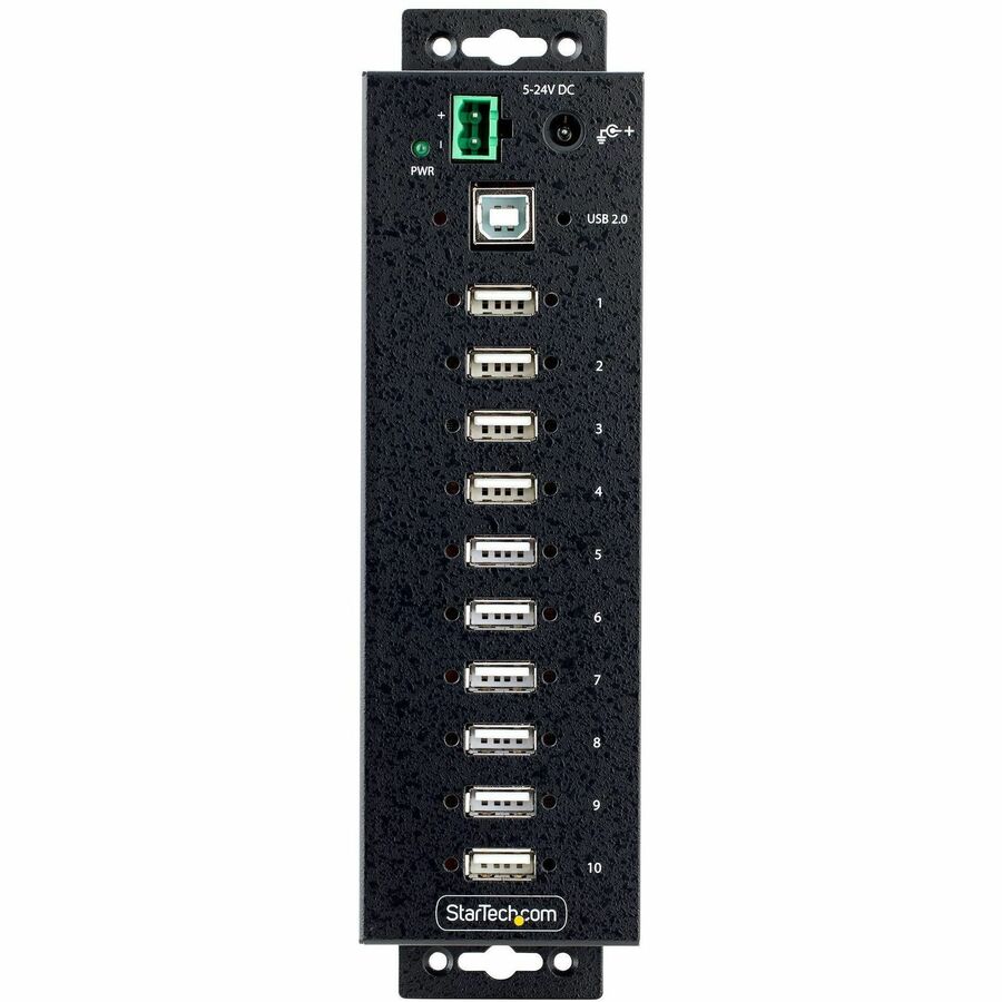 StarTech.com 10-Port Industrial USB 2.0 HUB, Rugged USB Hub w/ESD Level 4 Protection, DIN/Wall/Desk Mountable USB-A Hub, USB Expansion Hub