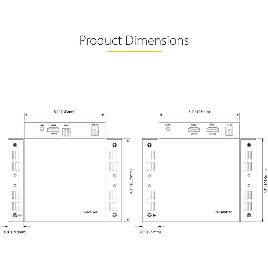StarTech.com 4K HDMI Extender Over CAT5/CAT6 Cable, 4K 60Hz Video Extender Up to 230ft (70m), HDMI Over Ethernet Cabling, S/PDIF Audio Out