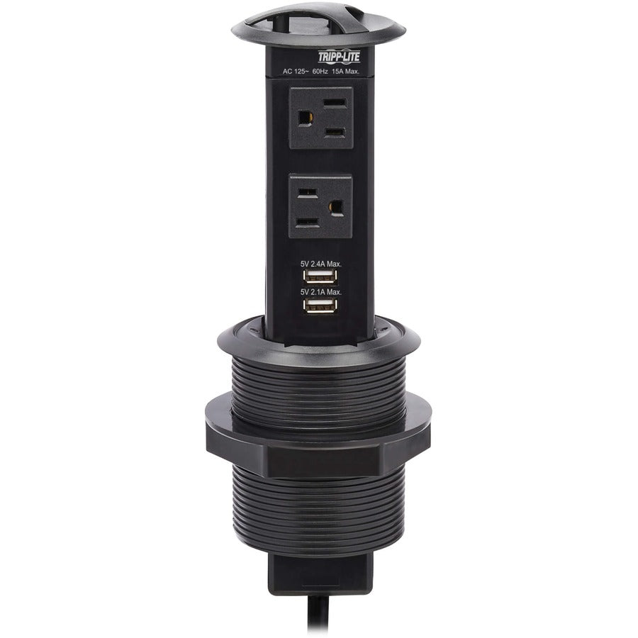 Eaton Tripp Lite Series Power It! 2-Outlet Pop-Up Power and Charging Dock - 2x USB-A, 6 ft. Cord, Antimicrobial Protection, Black