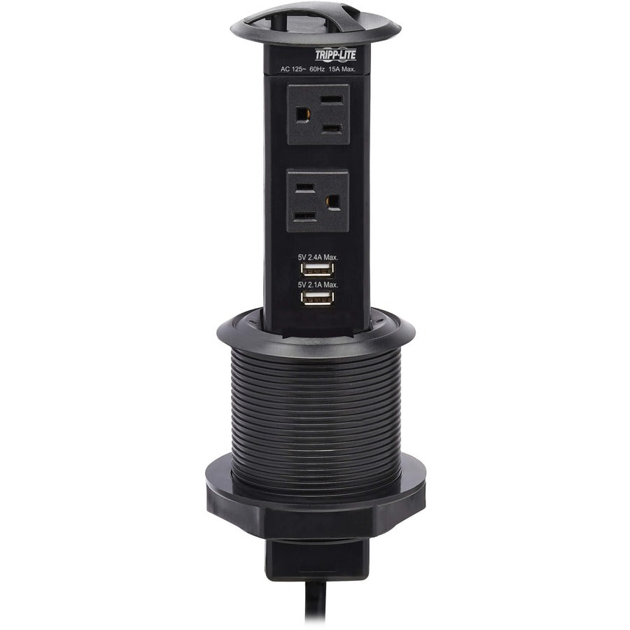 Eaton Tripp Lite Series Power It! 2-Outlet Pop-Up Power and Charging Dock - 2x USB-A, 6 ft. Cord, Antimicrobial Protection, Black