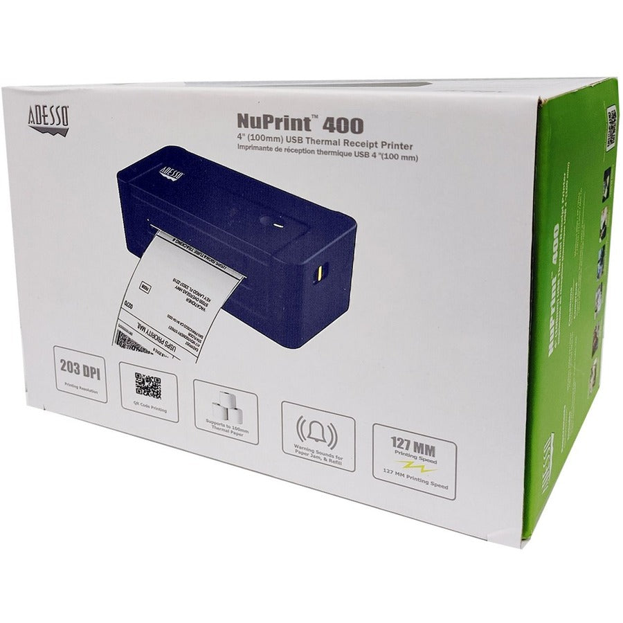 Adesso NuPrint NuPrint 400 Pharmacy, Delivery, Restaurant, Parking Ticket, Transportation & Logistic, Retail Direct Thermal Printer - Monochrome - Receipt Print - USB - Serial - Black