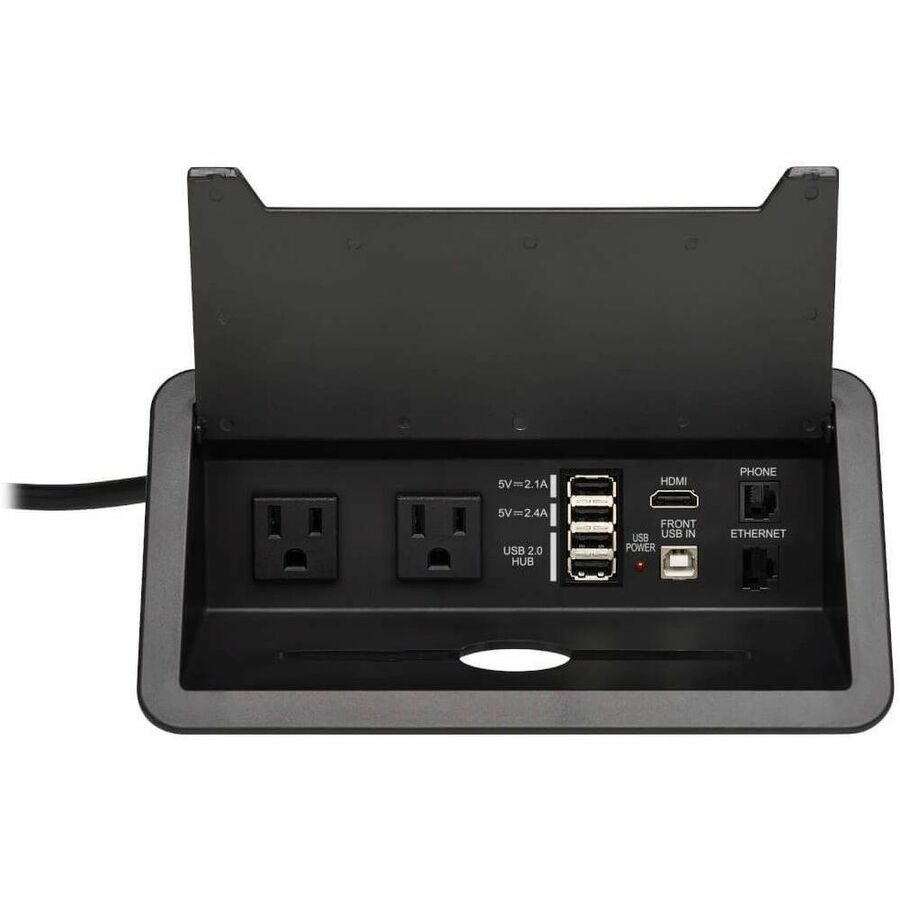 Eaton Tripp Lite Series Power It! 2-Outlet In-Desk Power and Charging Dock - 4x USB-A, USB-B, HDMI, RJ11, RJ45, 10 ft. Cord, Antimicrobial Protection, Black