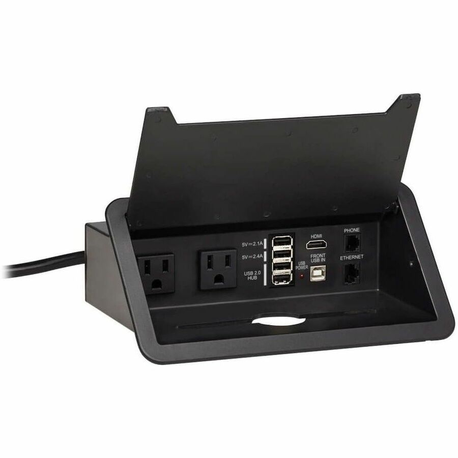 Eaton Tripp Lite Series Power It! 2-Outlet In-Desk Power and Charging Dock - 4x USB-A, USB-B, HDMI, RJ11, RJ45, 10 ft. Cord, Antimicrobial Protection, Black