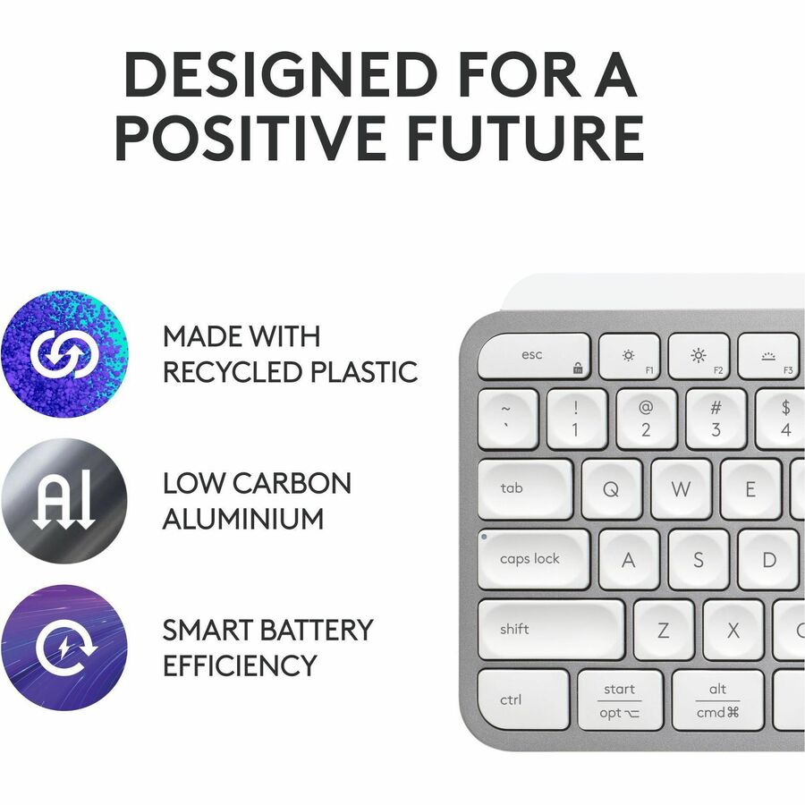 Logitech MX Keys S Wireless Keyboard, Low Profile, Fluid Precise Quiet Typing, USB C Rechargeable, Pale Gray