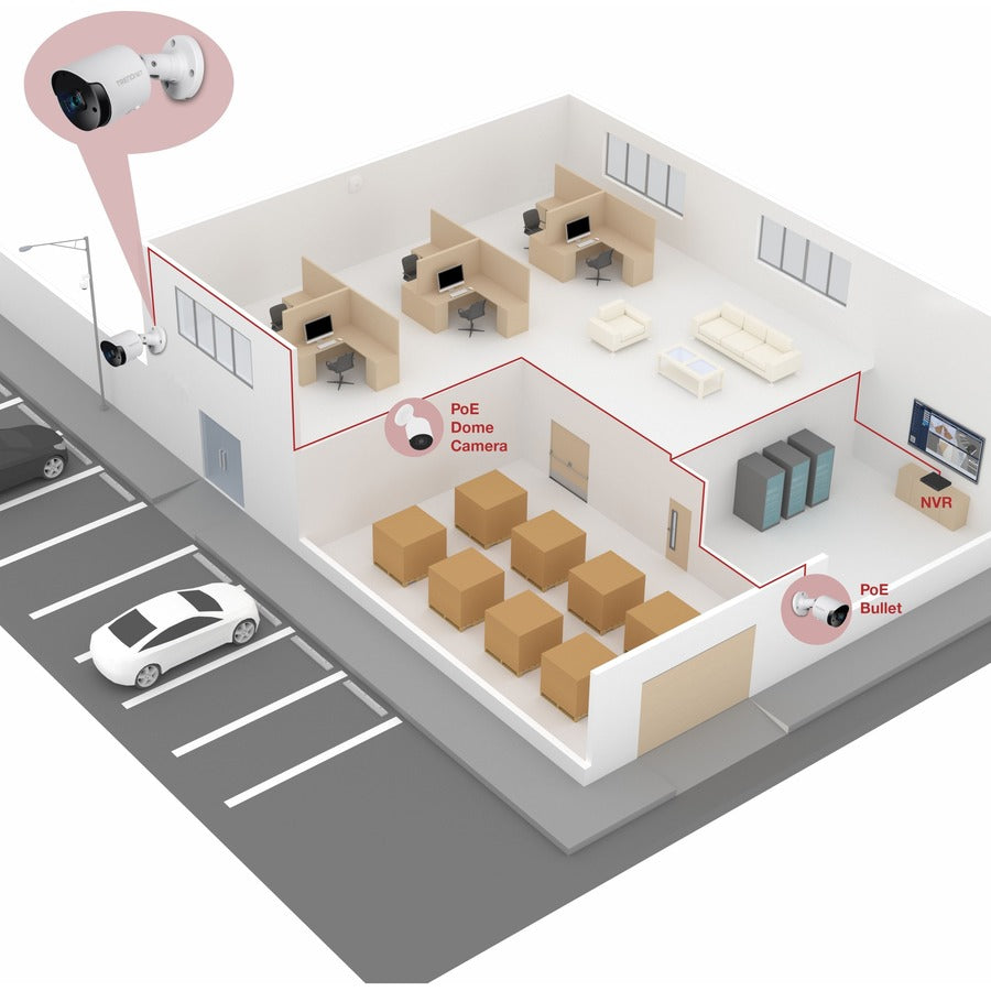 TRENDnet Indoor Outdoor 5MP H.265 PoE Bullet Network Camera, IP66 Rated Housing, IR Night Vision up to 30m (98 ft.), Security Surveillance Camera, microSD Card Slot (up to 256GB), White, TV-IP1514PI