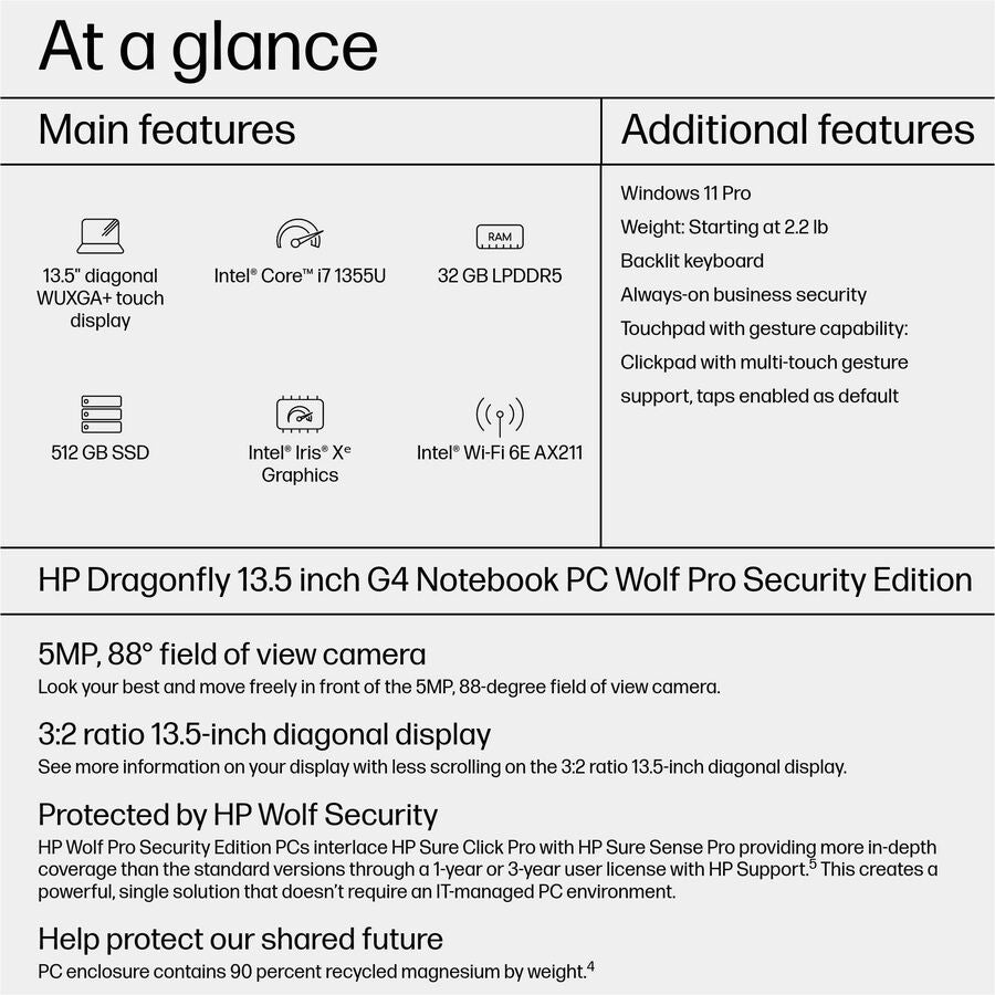 HP 13.5" Touchscreen Notebook - WUXGA+ - Intel Core i7 13th Gen i7-1355U - Intel Evo Platform - 32 GB - 512 GB SSD - English Keyboard