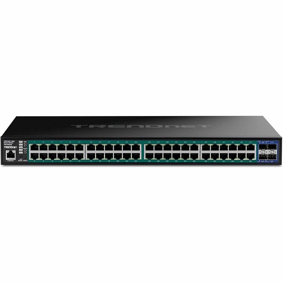TRENDnet 52-Port Gigabit Web Smart PoE+ Switch with 10G SFP+ Ports, TPE-3524S, 48 x Gigabit PoE+ Ports, 4 x 10G SFP+ Ports, 410W PoE Power Budget, Lifetime Protection, Black