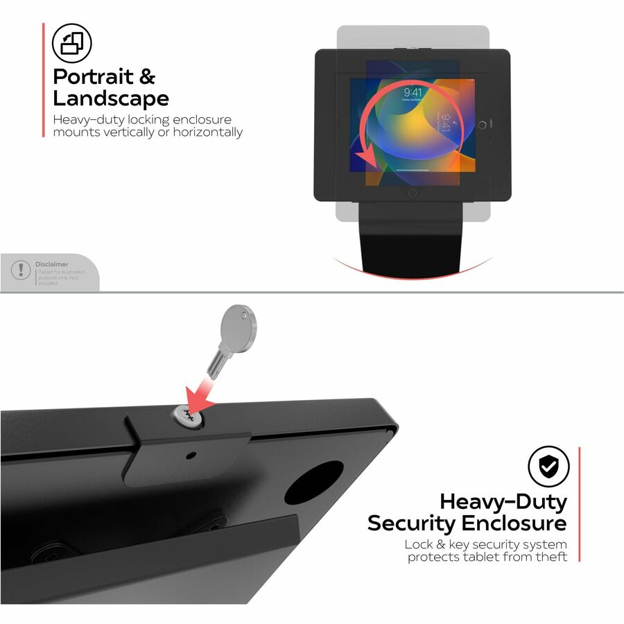 CTA Premium Locking Floor Stand Kiosk with Universal Security Enclosure, Keyboard Tray, and Storage Compartment (Black)