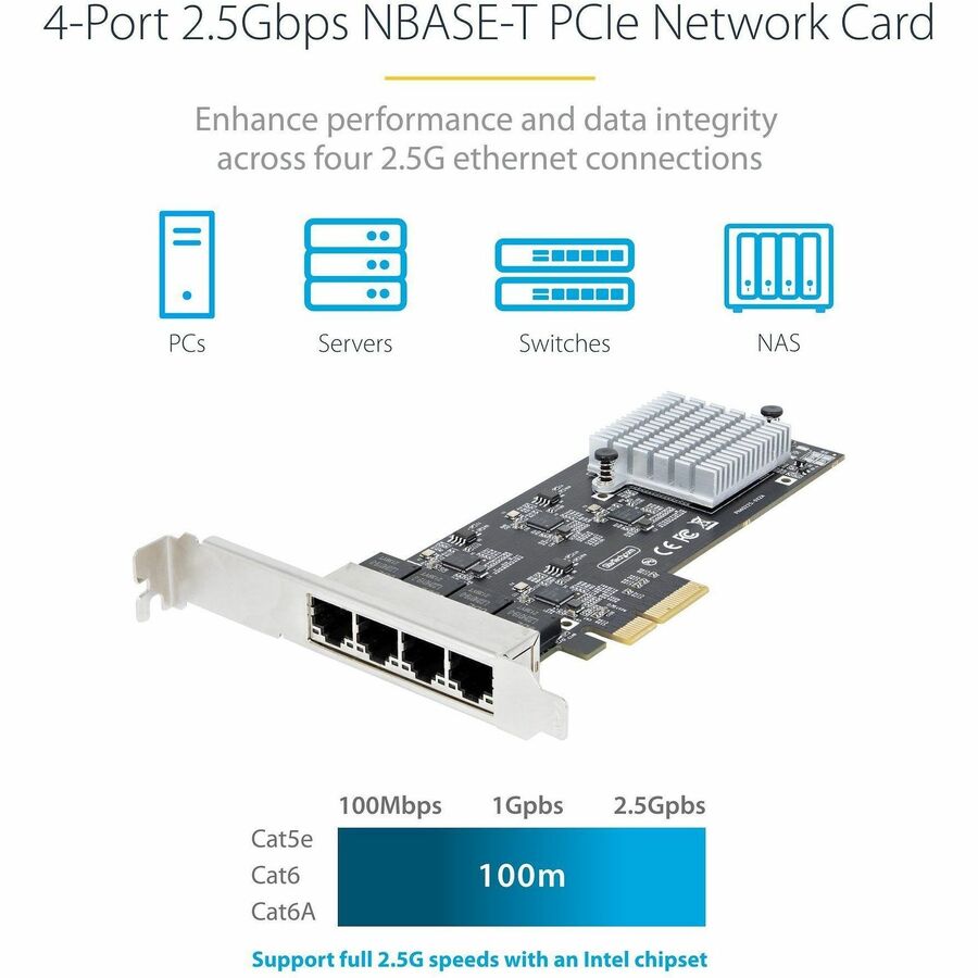 StarTech.com 4-Port 2.5G NBASE-T PCIe Network Card, Computer Network Card Interface, Intel® I225-V, Quad-Port Ethernet, Multi-Gigabit NIC