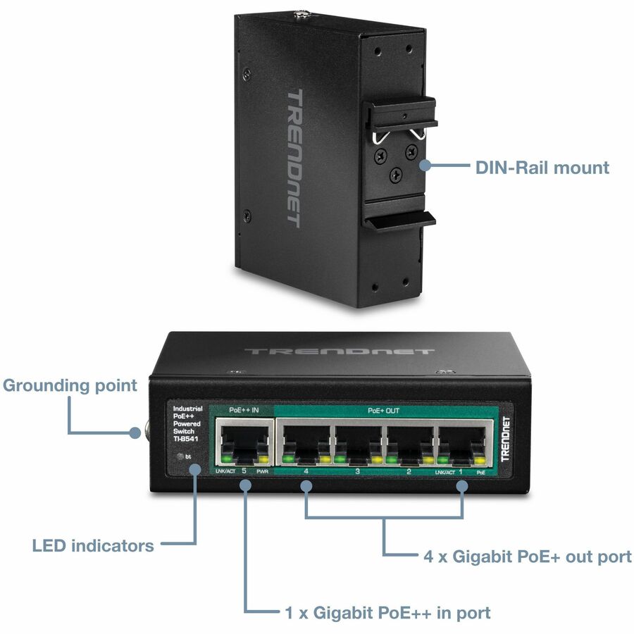 5 Port Ind Gig PoE+ Switch