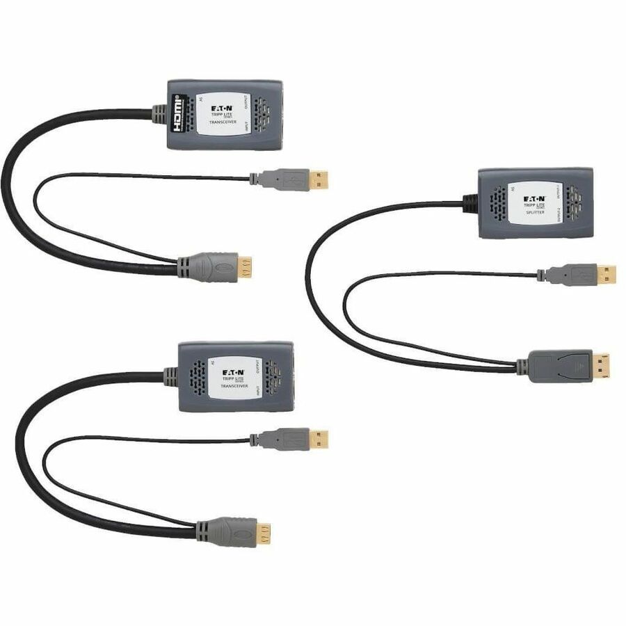 Eaton Tripp Lite Series 2-Port DisplayPort to HDMI over Cat6 Extender Kit, Pigtail Transmitter/2x Receivers, 4K 60 Hz, HDR, 4:4:4, 230 ft. (70.1 m), TAA