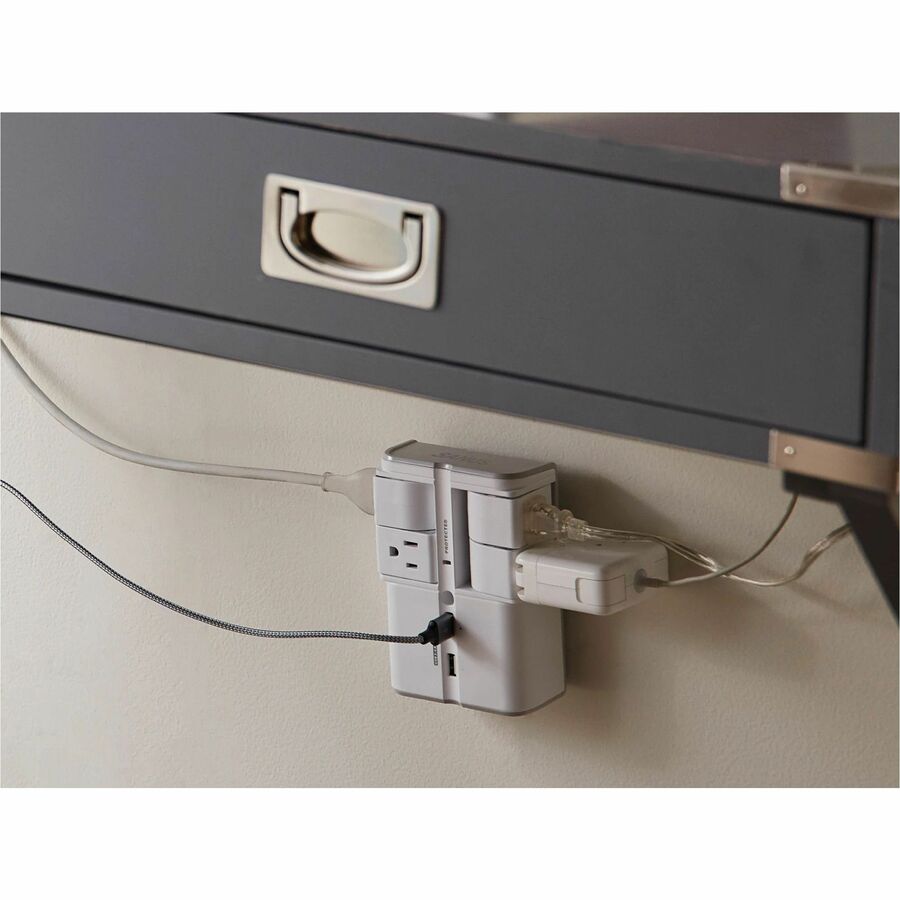 Sanus On-Wall Surge Protector - 4 Rotating Outlet Power Strip with USB ports - White