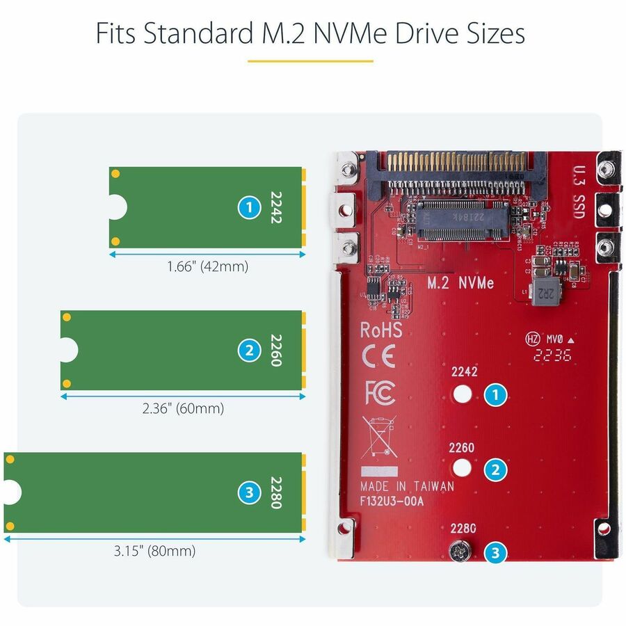 StarTech.com M.2 to U.3 Adapter, For M.2 NVMe SSDs, PCIe M.2 Drive to 2.5inch U.3 (SFF-TA-1001) Host Adapter/Converter, TAA Compliant
