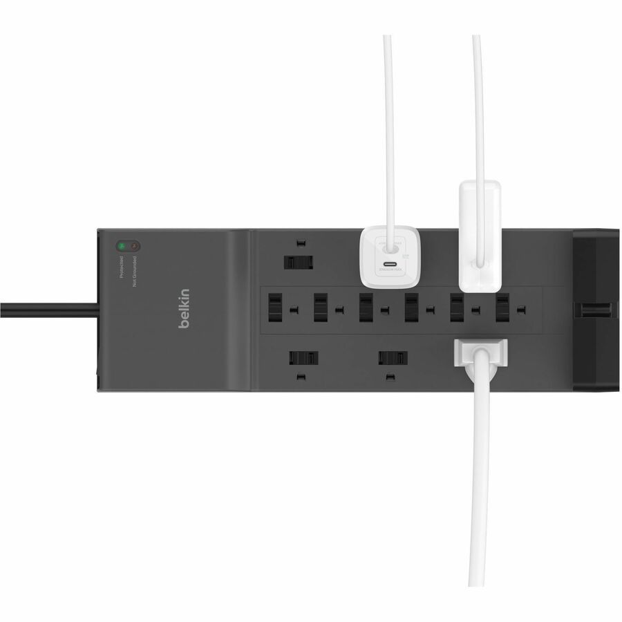 Belkin 12-Outlet Surge Protector - 8ft Cord - Right Angle Plug - 3940J - Grey