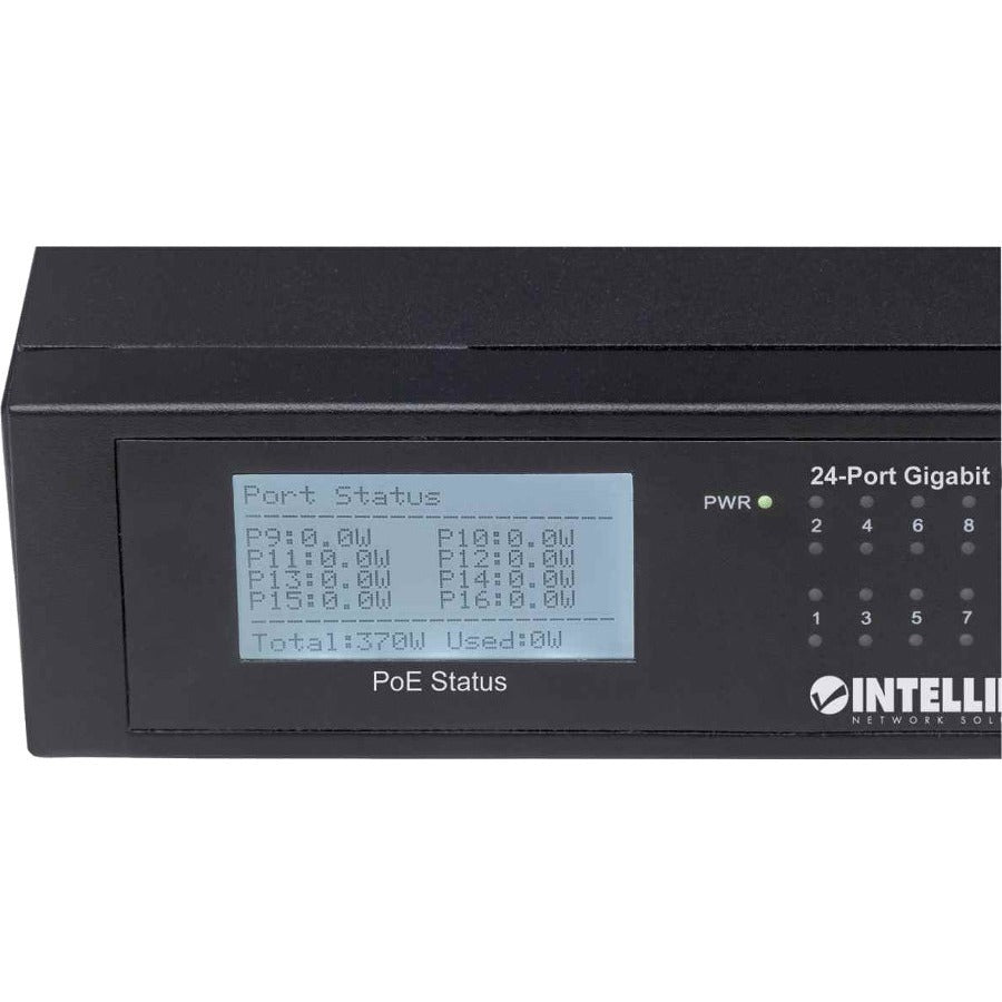 Intellinet 24-Port Gigabit Ethernet PoE+ Switch with 2 SFP Ports and LCD Screen