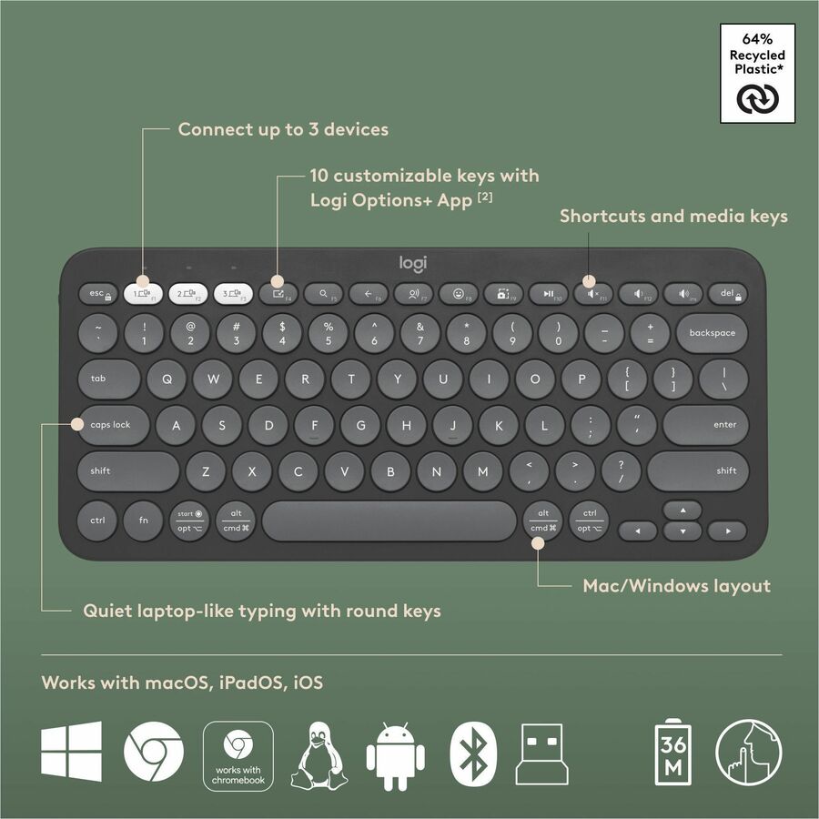 Logitech Pebble 2 Combo, Wireless Keyboard and Mouse, Quiet and Portable, Customizable, Logi Bolt, Tonal Graphite