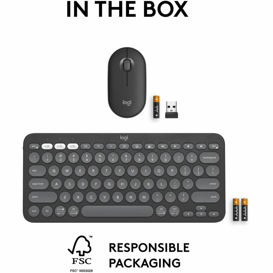 Logitech Pebble 2 Combo, Wireless Keyboard and Mouse, Quiet and Portable, Customizable, Logi Bolt, Tonal Graphite