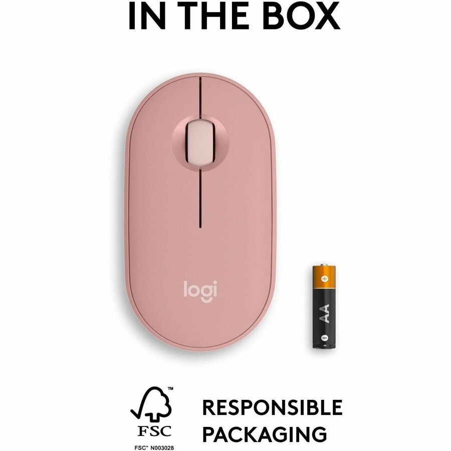 Logitech Pebble Mouse 2 M350s Slim Bluetooth Wireless Mouse, Portable, Customizable Button, Quiet Clicks, Tonal Rose