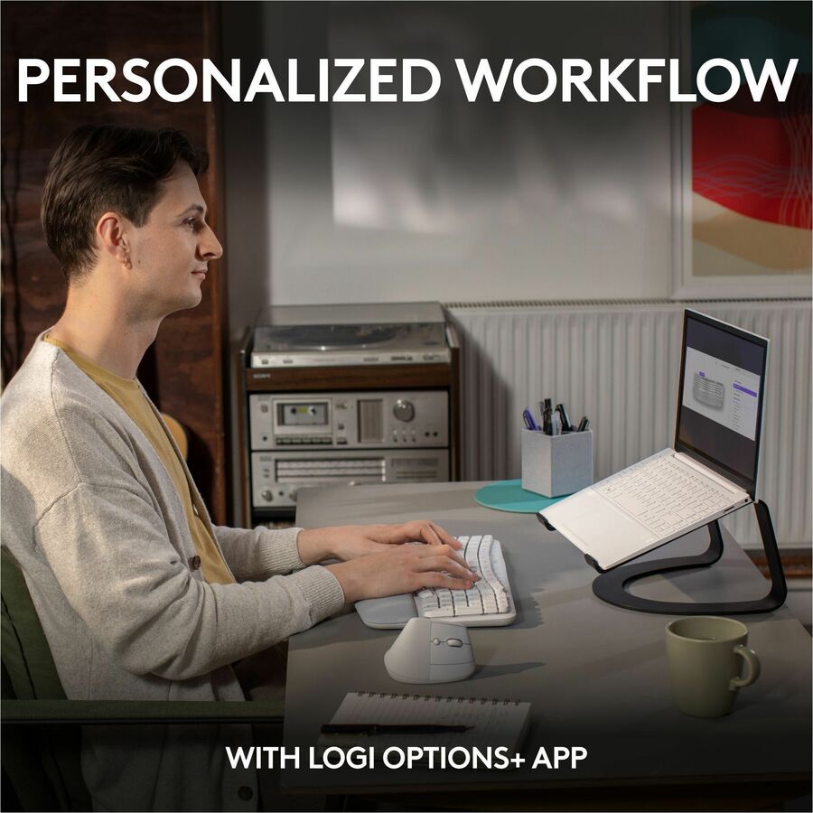 Logitech Wave Keys Wireless Ergonomic Keyboard with Cushioned Palm Rest, Comfortable Natural Typing, Easy-Switch, Off White