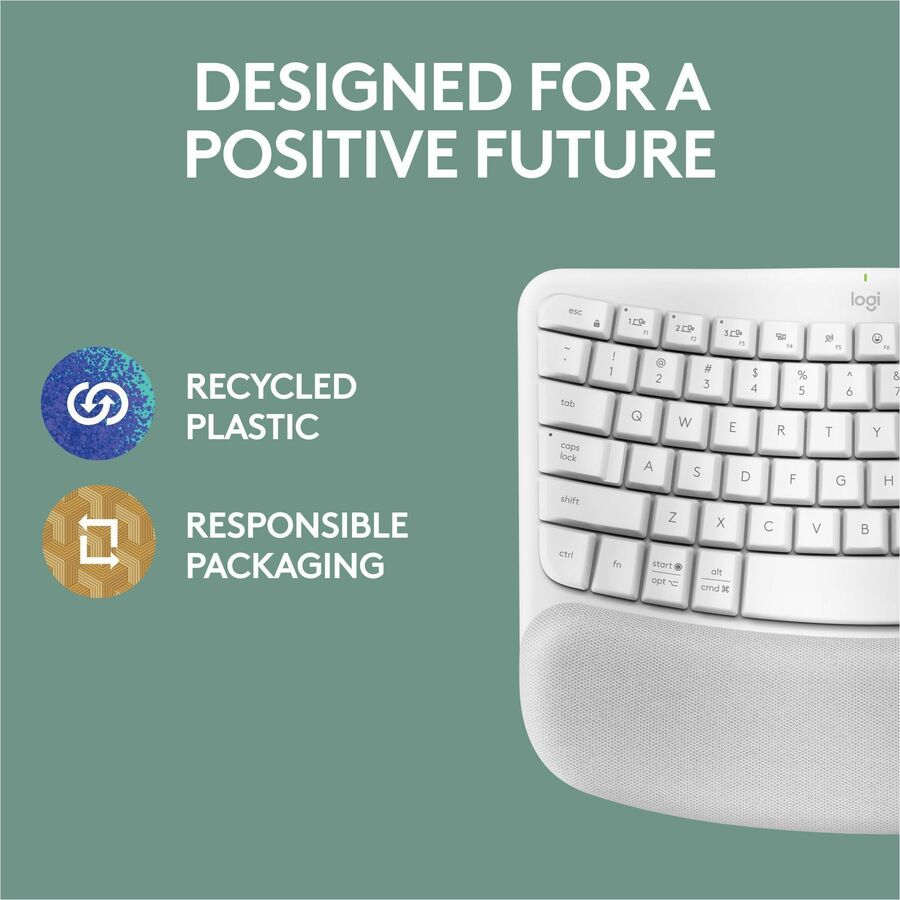 Logitech Wave Keys Wireless Ergonomic Keyboard with Cushioned Palm Rest, Comfortable Natural Typing, Easy-Switch, Off White