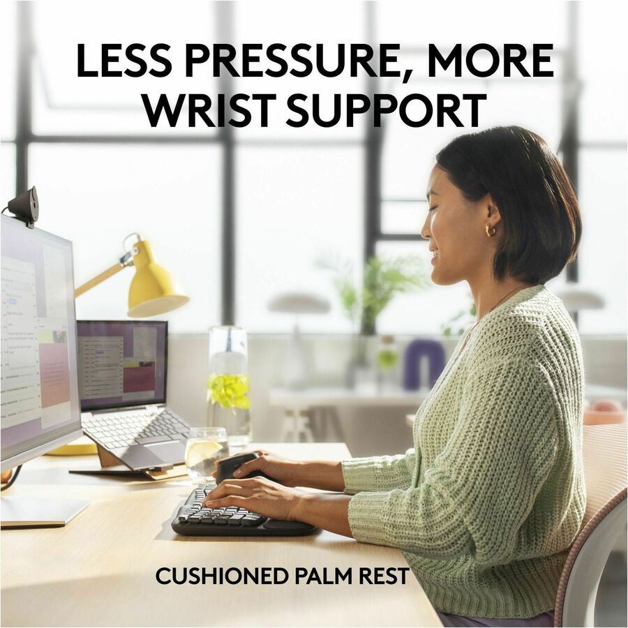 Logitech Wave Keys for Business, Wireless Ergonomic Keyboard with Cushioned Palm Rest, Logi Bolt, Graphite