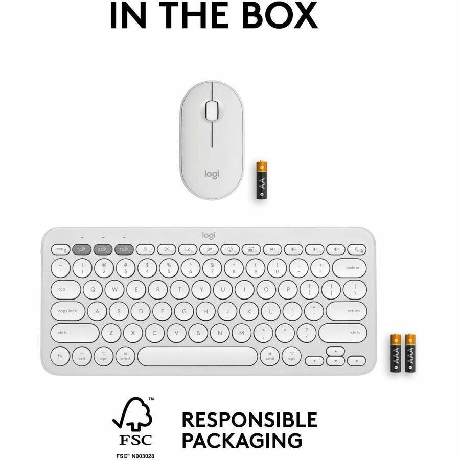 Logitech Pebble 2 Combo for Mac, Wireless Keyboard and Mouse, Slim, Quiet and Portable, Tonal White